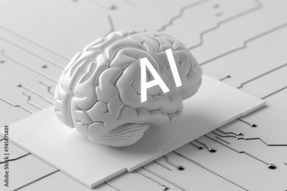 Poster ai brain chip visual training. artificial intelligence neon lime fizz mind neural implant axon. semi