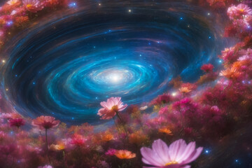 a cosmic whirlpool of flowers