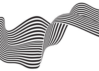 Optical wave lines, geometric black and white wallpaper graphic design.Groovy Background, Wallpaper, Print, fabric.