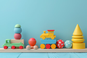 Colorful assortment of classic children's toys. Generative AI image
