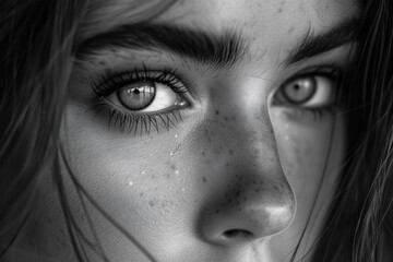 Intense gaze in a black and white portrait Generative AI image