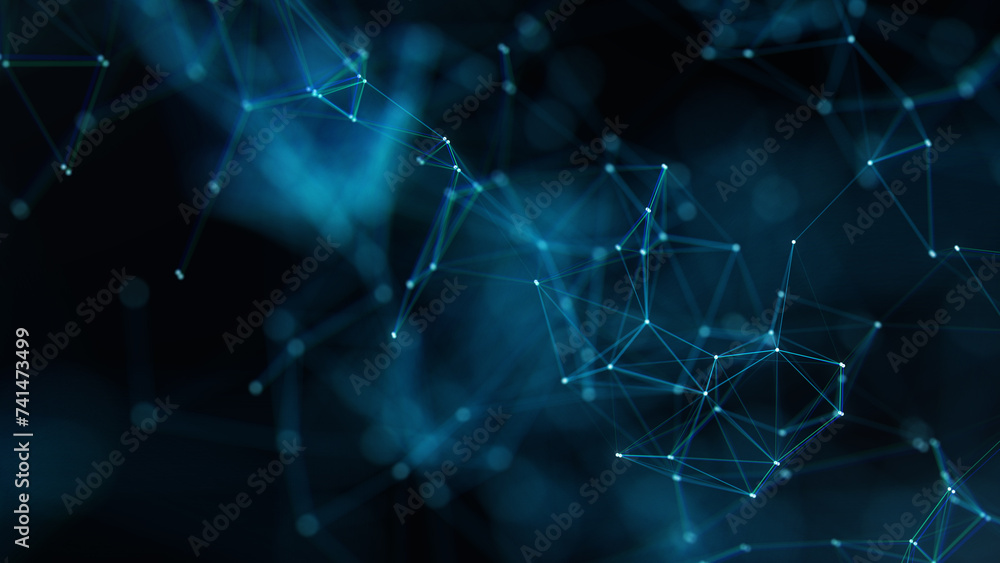 Wall mural abstract digital connection plexus lines glowy technology background.