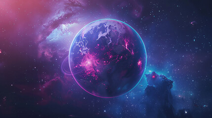 Obraz na płótnie Canvas Blue, purple, and pink planet with ring colorful.