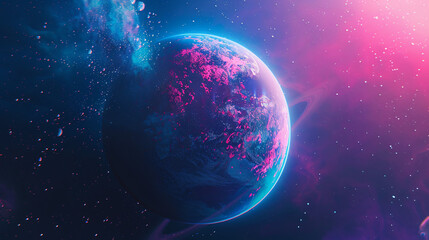 Blue, purple, and pink planet with ring colorful.