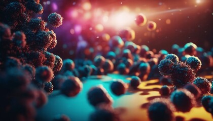 Respiratory influenza virus cells with flotation disease. Dangerous disease, corona virus, DNA, pandemic risk background design - Powered by Adobe