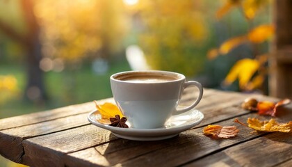 cup of coffee on wooden table