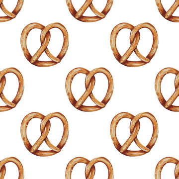 Seamless watercolor pretzel pattern