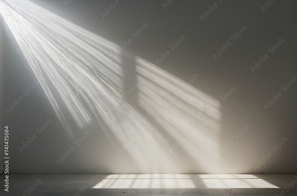 Poster dappled serenity: sunlight paints shadows in minimal space, generative ai