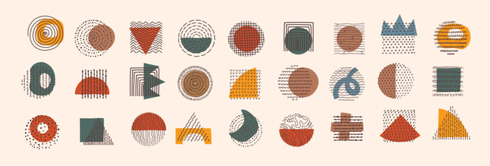 Abstract Graphic Elements in Minimal Trendy Style. Hand drawn doodle shapes, spots, drops, curves, lines for creating patterns, Invitations, posters, cards, social media posts