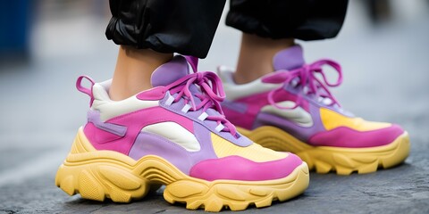 Chunky Sneaker Craze: Footwear Fashion and Making Bold Statements. Concept Fashion Trends, Chunky Sneakers, Statement Footwear, Bold Fashion Choices