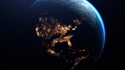 Realistic planet earth and different continents day and night lights