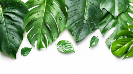 Abstract background of tropical leaves on a white background close up