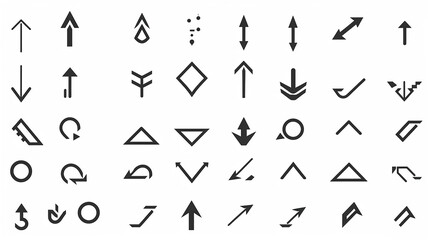 arrow, collection of icons of small black pointer arrows for design isolated on a white background, flat minimalism graphics, set of illustrations