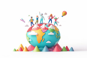 People and cultures in a land 3d icon illustration - obrazy, fototapety, plakaty