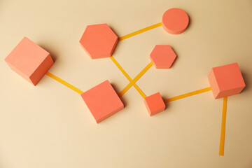 Business process organization and optimization. Scheme with geometric figures on beige background