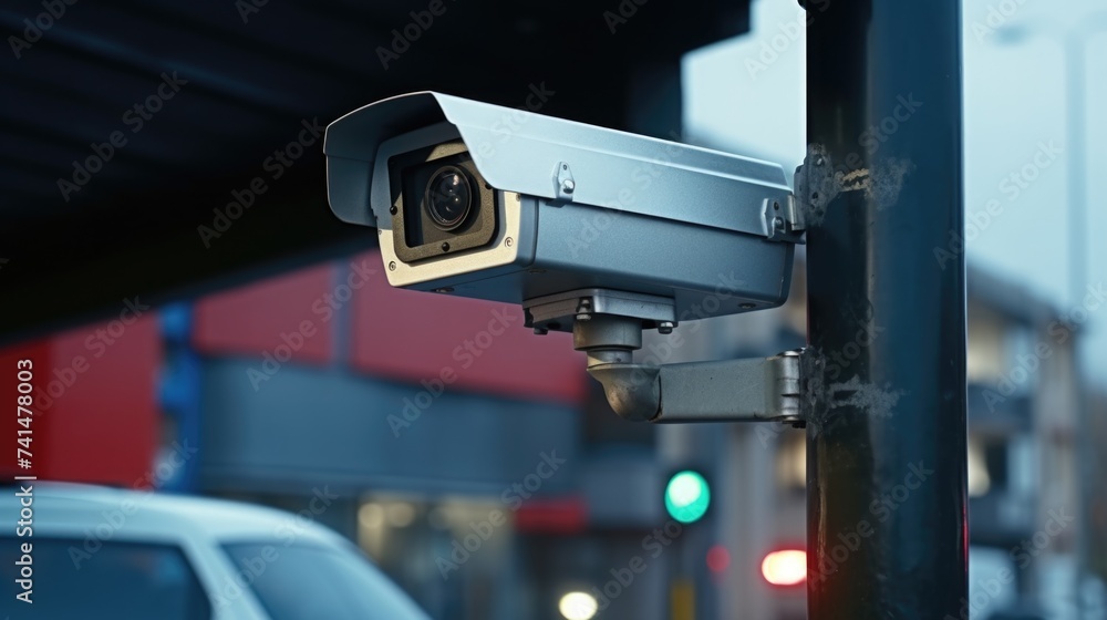 Poster surveillance camera near traffic light, suitable for security concepts