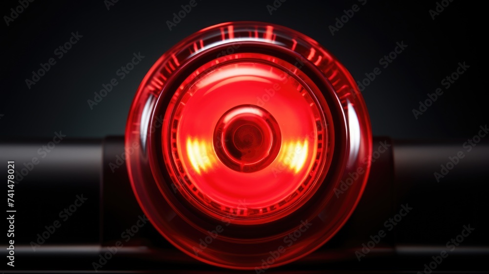 Poster a detailed shot of a red light in a dark setting. suitable for various graphic designs
