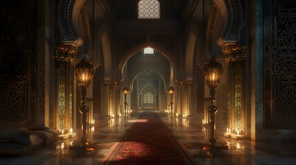 Obraz premium 3D illustration of a beautiful mosque with Arabic ornaments.