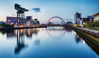 Glasgow at night with river - Squinty Bridge, UK