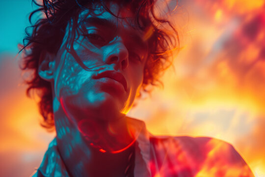 Stylized Portrait of a Young Man with Vivid Colors Generative AI image
