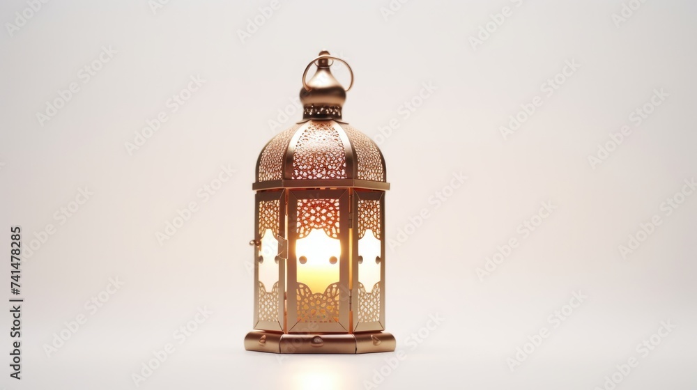 Poster a metal lantern with a glowing candle inside, perfect for adding a warm ambiance to any setting