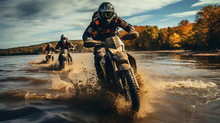 driving adventure moto trail on the water