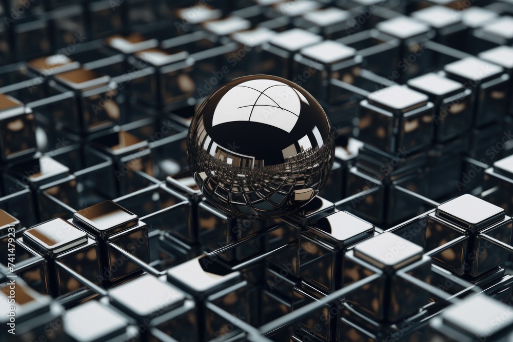 Poster A sphere resting on top of a stack of cubes. Can be used for abstract concepts or geometric designs