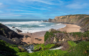 Hiking to secluded Amalia Beach, Brejão, Rota Vicentina, Alentejo, Portugal