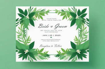 Green emerald texture watercolor wedding invitation vector set. Luxury background and template layout design for invite card, luxury invitation card and cover template.