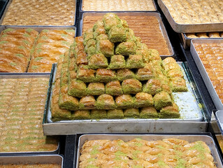 Tasty Fresh Turkish Baklava with pistachio