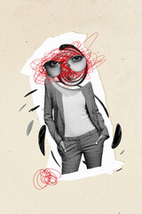 3d retro creative artwork template collage of female mental health depression psychiatrist medicare...