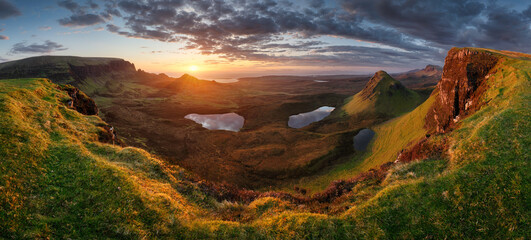 Mountain panorama in Scotland at dramatic sunset, UK - 741480423