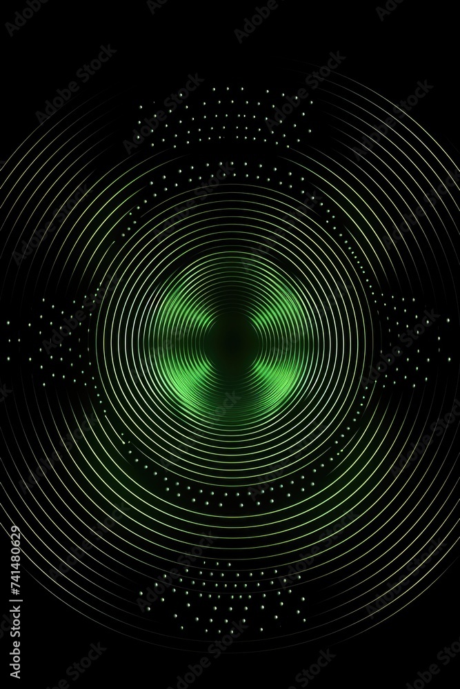 Poster Abstract dark background with green lines and dots, suitable for technology or futuristic concepts