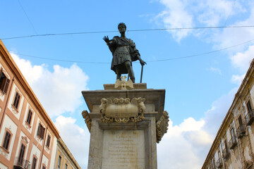 Monument Holy Roman Emperor Charles V (Carolo V) - spanish king of Sicily at the Piazza Bologni in...