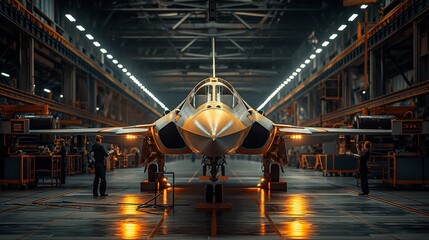 military aircraft on the assembly line. Generative AI - obrazy, fototapety, plakaty