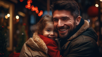 Father hugging his little daughter. Father's day. Cute couple of parent and child. Portrait of happy father and his daughter