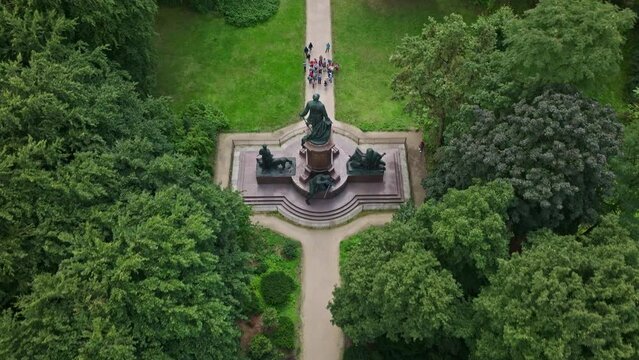 Aerial drone view of Bismarck National Monument or Bismarck Nationaldenkmal in Berlin , Germany