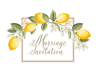 Wedding invitation. Lemon illustration. hand-drawn frame. - 741482645