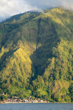 Terunyan Village which is visible at the foot of the mountain can be seen from a distance across Lake Kintamani Bali 