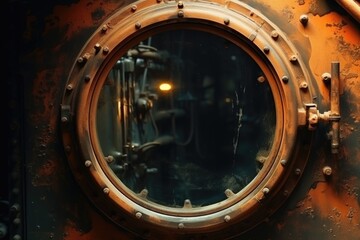 Close up view of a round window on a train, perfect for transportation concepts