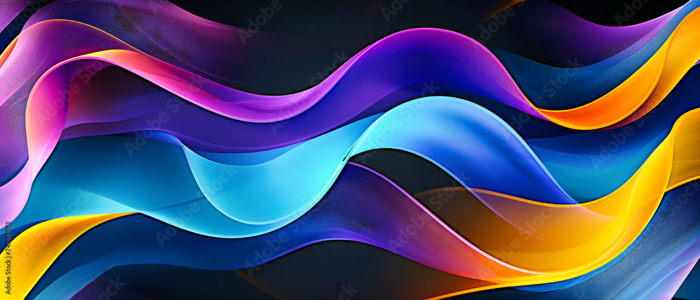 Poster a fluid dance of abstract waves, where light and motion blend in a vibrant display of digital artist