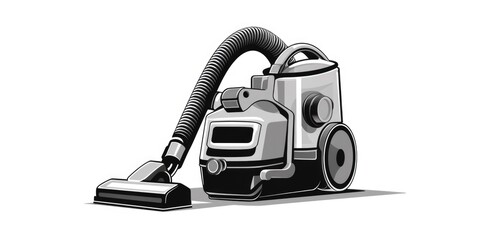 Fototapeta premium A vacuum cleaner with a hose on a white background. Ideal for household cleaning product advertisements