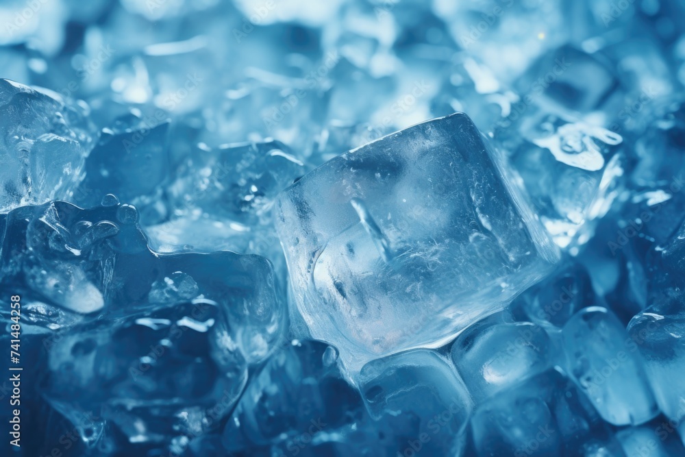 Poster A pile of ice cubes on top of an ice pile. Suitable for various cold and refreshing concepts