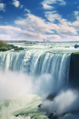 A majestic waterfall with a boat in the middle, perfect for travel and adventure concepts