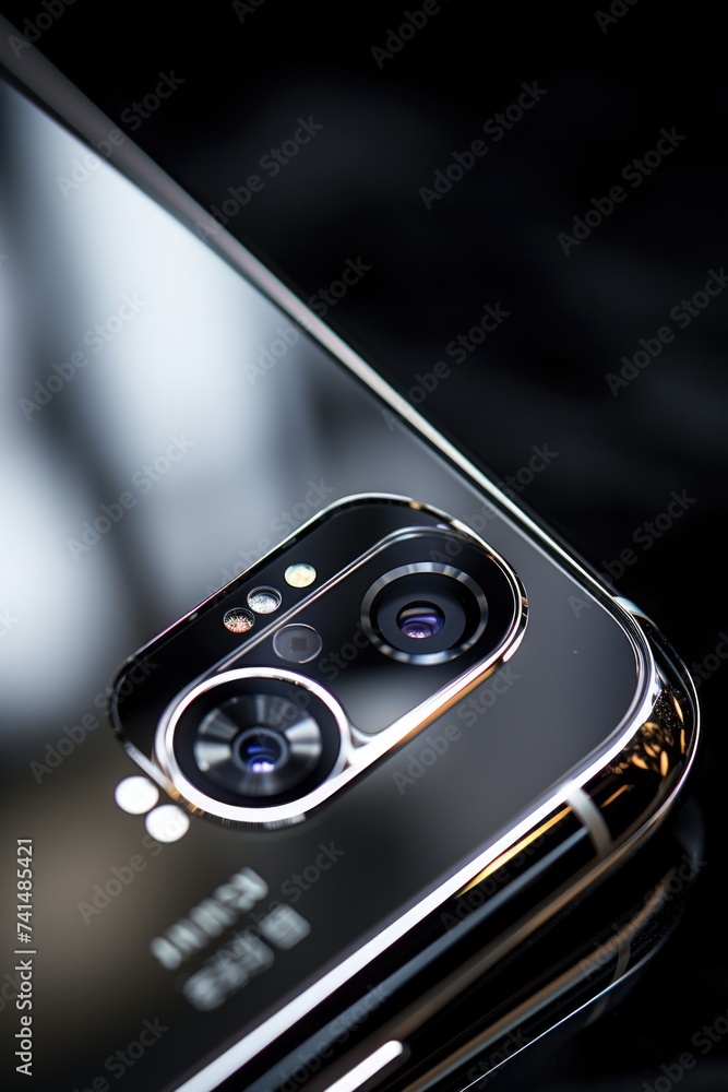Poster close up of a camera lens on a modern cell phone, suitable for technology concepts