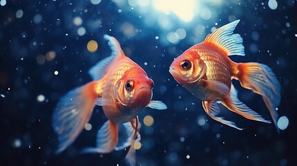 Two goldfish swimming in water, suitable for aquatic themes