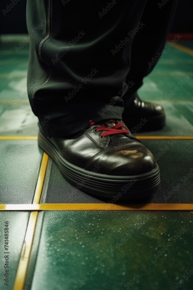 Poster close up of shoes on tiled floor, suitable for various concepts
