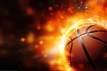 Fototapeta premium A basketball ball on fire with a blurry backdrop. Suitable for sports events promotions