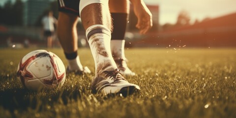 A soccer player in action on the field. Suitable for sports and recreational concepts