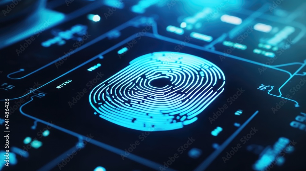 Aufkleber Close up of a fingerprint on a computer screen, suitable for cybersecurity concepts